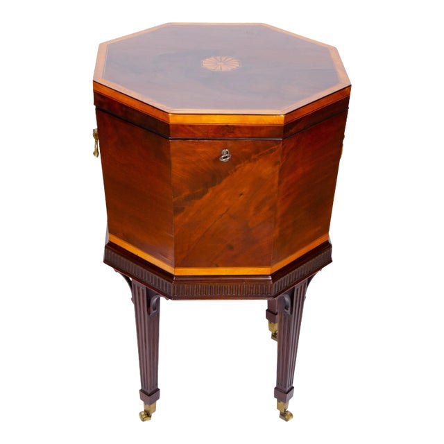 George III Mahogany and Satinwood Inlaid Cellarette For Sale