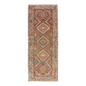 Antique Persian Bakhtiari Runner With Geometric Medallions in Taupe and Rust