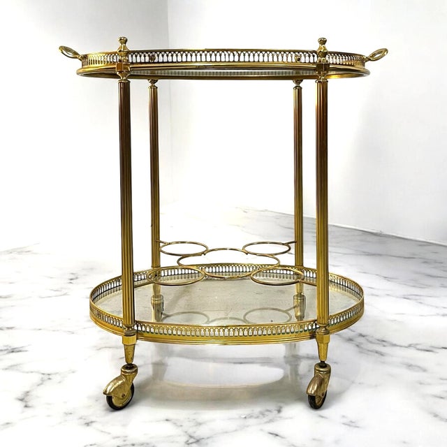 Vintage French Brass Bar Cart from Maison Baguès For Sale - Image 10 of 13