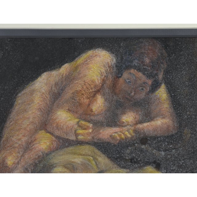 Gray Vintage 1924 Marcel Gromaire Mixed Media Chalk Pastel and Gouache Nudes Portrait Painting For Sale - Image 8 of 12