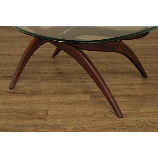 Mid Century Modern Glass Top Walnut Coffee Table For Sale - Image 4 of 18