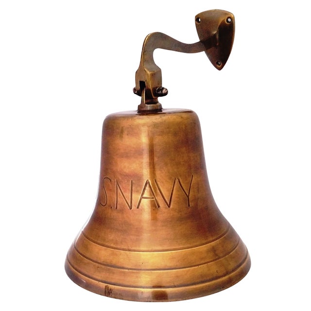 Vintage 1970s Solid Brass Us Navy Ship Bell For Sale - Image 4 of 8