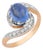 1910s Edwardian Cabochon Cut Sapphire 18k Rose Gold Platinum Swirl Ring, Size 6.75 For Sale
