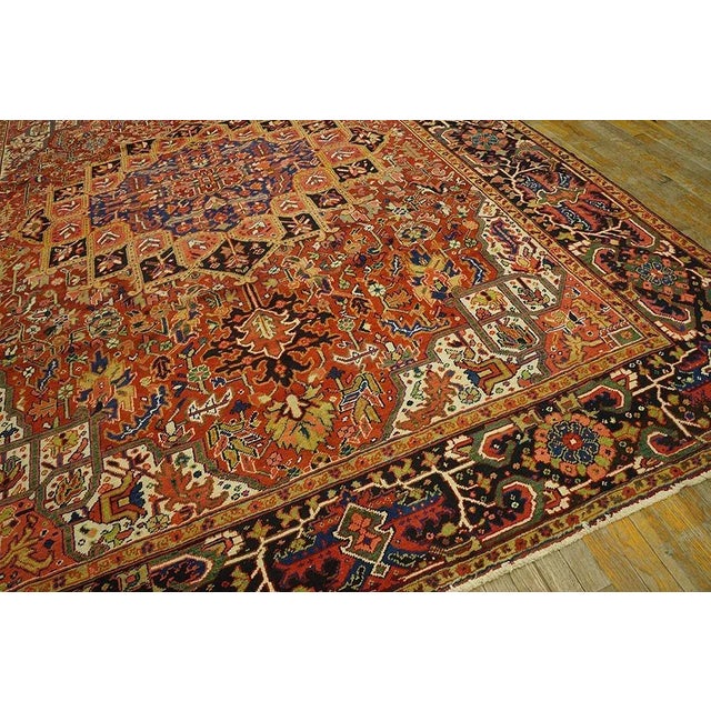 1920s Red Classic Medallion Antique Persian Heriz Carpet 9' X 11' 11" Knotted Wool Rug For Sale In New York - Image 6 of 12