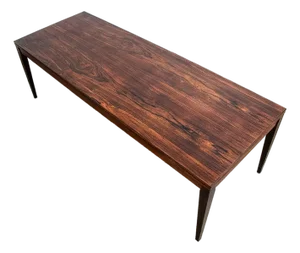 1960s Mid Century Danish Modern Coffee Table Rosewood Leaf Black Surfboard Rectangle