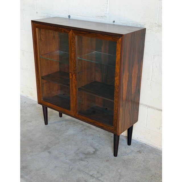 Mid-Century Modern Rosewood Glass Cabinet Bookcase Denmark Mid-Century Modern 1970s For Sale - Image 3 of 9