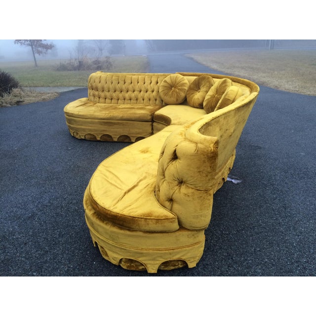 Serpentine Tufted Gold Velvet Sectional Sofa | Chairish
