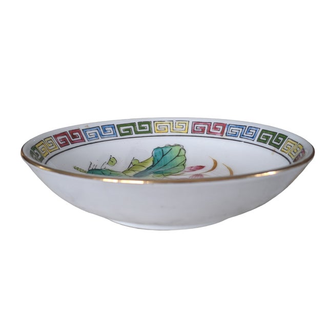 Chinoiserie Vintage Chinese Porcelain Trinket Dish With Greek Key Border For Sale - Image 3 of 6