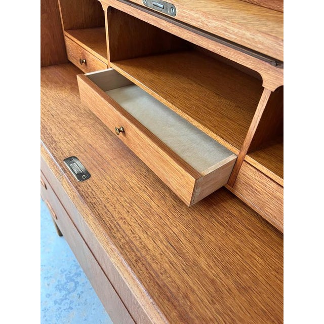 Teak Semi-Circular Secretary Desk with Lock, Denmark, 1950s For Sale - Image 6 of 11