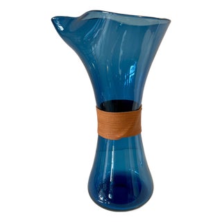 Scandinavian Carafe with Leather Trim by Jacob E. Bang for Holmegaard, 1950s For Sale