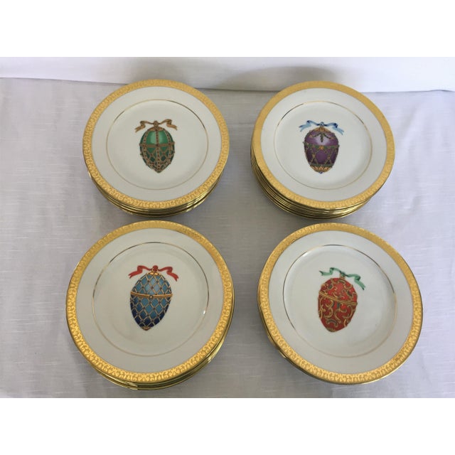 1990s Royal Gallery Gold Buffet Faberge Egg Plates and Cups, Service