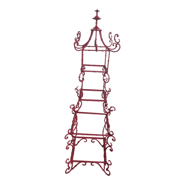 Vintage Red Lacquered Asian Style Etagere For Sale
