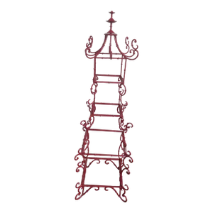 Vintage Red Lacquered Asian Style Etagere