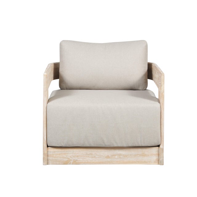 Paradiso Outdoor Teak Natural Look Swivel Chair - Gray Fabric For Sale - Image 4 of 9