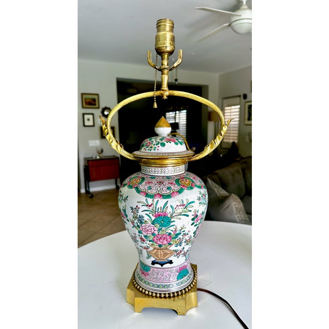 Late 19th Century Single Late 19th Century Chinese Famille Rose Porcelain Vase Mounted Table For Sale - Image 5 of 18