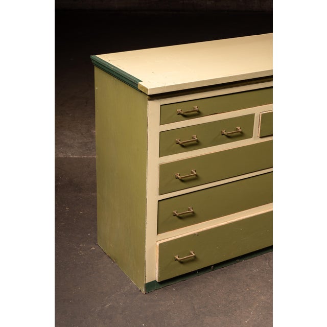 Early 20th Century Antique Monumental General Store Counter Cabinet in Olive Green For Sale - Image 5 of 9