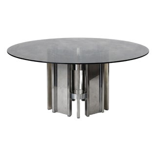 Vintage Pieff Dining Table in Chrome and Smoked Glass, 1980s For Sale