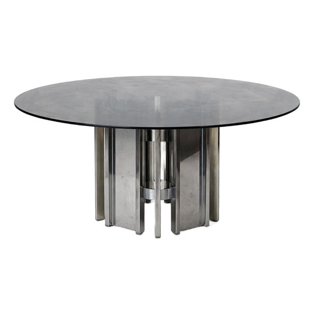 Vintage Pieff Dining Table in Chrome and Smoked Glass, 1980s For Sale
