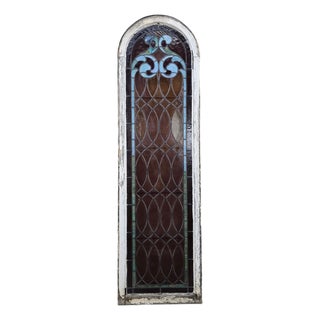 Antique Gothic Arched Stained Glass Church Window For Sale