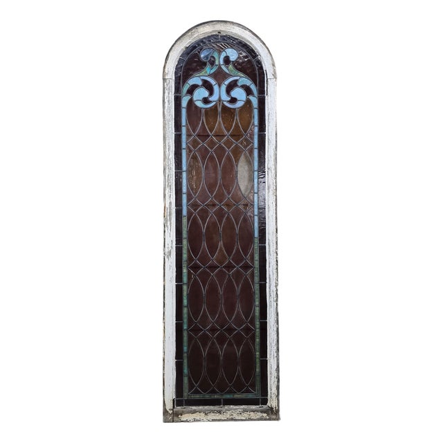 Antique Gothic Arched Stained Glass Church Window For Sale