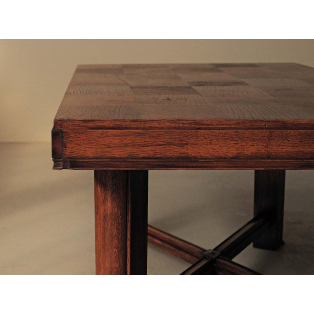 Modernist Oak Table with Checkerboard Veneer Top, France, 1940 For Sale - Image 9 of 18