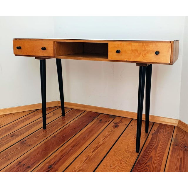 Console, desk designed by M. Pozar, Up Zavody, Czechoslovakia The console of perfect proportions and timeless form, in...