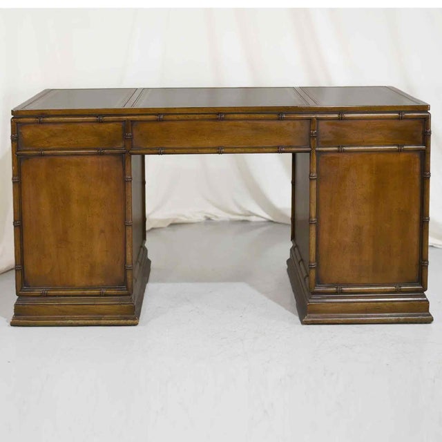 Wood Mid Century Hollywood Regency Faux Bamboo Partner Desk by Sligh Furniture For Sale - Image 7 of 12