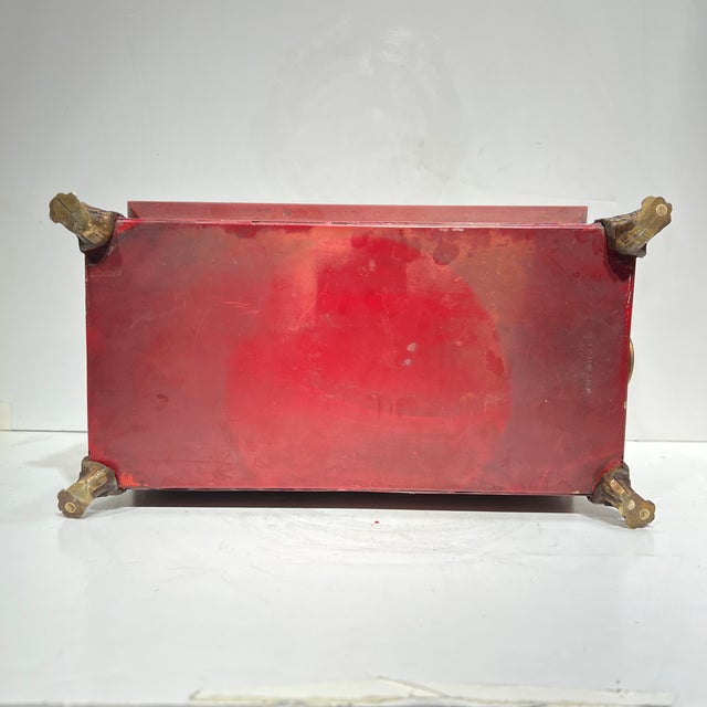 Red Pair Vintage Greek / Roman Neoclassical Red Painted Tole and Bronze Jardinieres For Sale - Image 8 of 12
