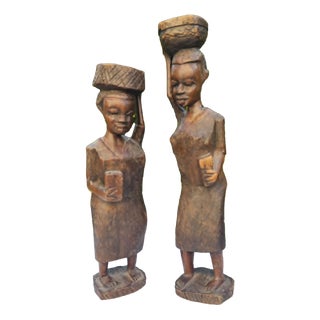 African Carved Wooden Figure, 1970s, Set of 2 For Sale