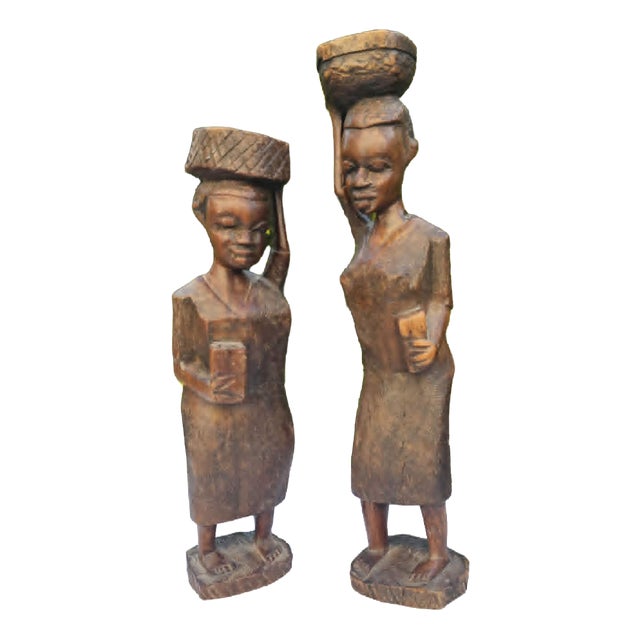 African Carved Wooden Figure, 1970s, Set of 2 For Sale