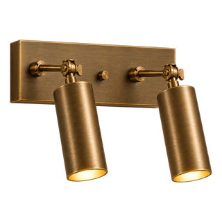Handcrafted Brass 2-Light Adjustable Wall Sconce With Cylinder Shades, Vanity & Bathroom Light For Sale