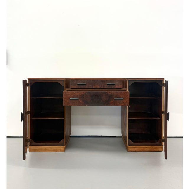 Early 20th Century Vintage Art Deco Burl Wood Pedestal Desk For Sale - Image 5 of 8