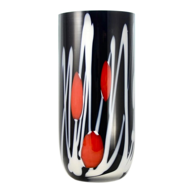 Black & White Blown Art Glass Vase For Sale