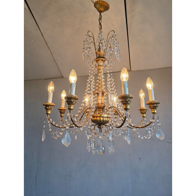 Genoese Festival Chandelier in Gilded Wood and Crystals, 1950s For Sale - Image 9 of 9