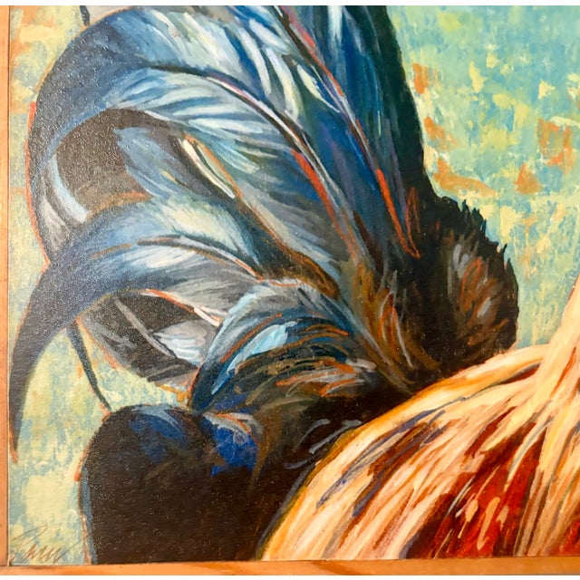 Sky Blue Folk Art Rooster Archival Giclee Print, by Pam Lewis For Sale - Image 8 of 10