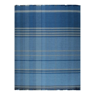 8x10 Maya Opulent Blue Kilim Geometric Plaid Modern Flatweave Wool Carpet Rug For Sale