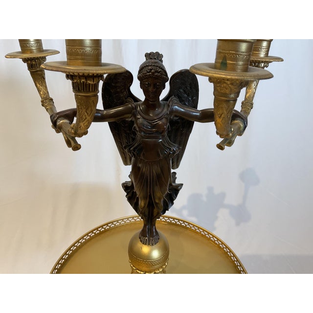 Decorative Empire Style Wood Candle Stand With Bronze Angelic Figure. In very good condition