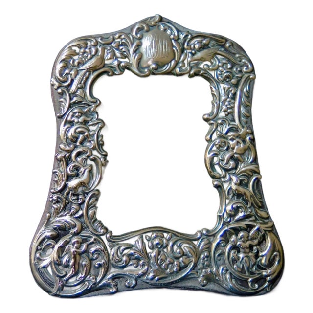 Vintage Early 20th Century Elaborate Sterling Photo Frame For Sale