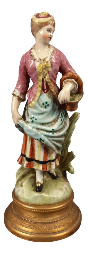 Antique Porcelain Statue of Woman with Brass Base Basket from Capodimonte, Early 1900s