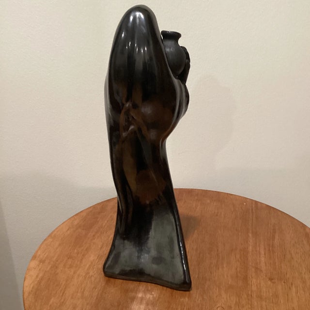 Vintage Early 20th Century Black Ceramic Woman With Water Jag Figurine Sculpture For Sale - Image 4 of 13