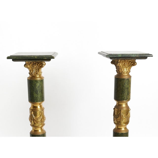 Traditional Italian Empire Style Gilt-Bronze / Green Marble Pedestals For Sale - Image 3 of 11