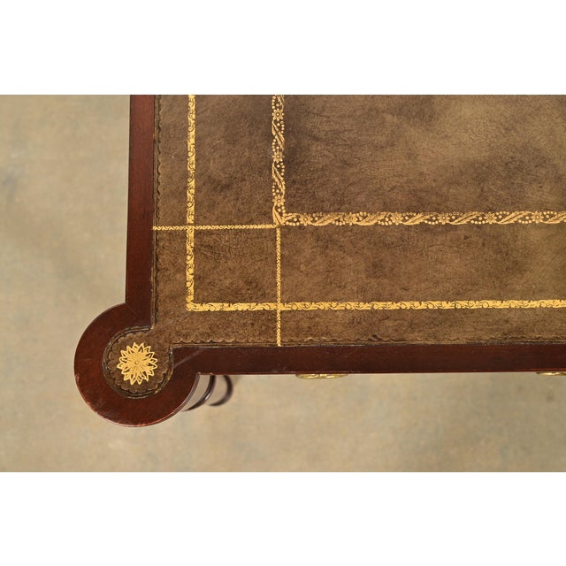 Baker Furniture Stately Homes Collection English Regency Carved Mahogany Leather Top Partner's Desk For Sale - Image 14 of 18