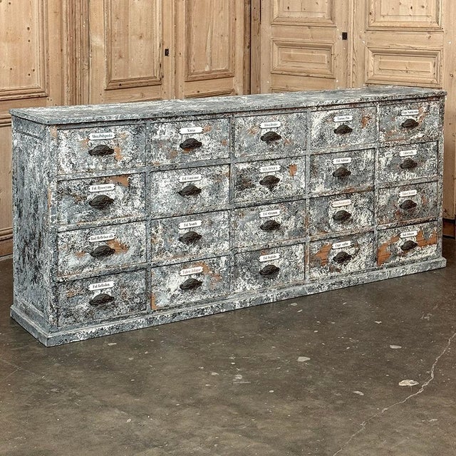 Rustic European Antique Apothecary Cabinet ~ Credenza in Distressed Painted Pine For Sale - Image 3 of 18