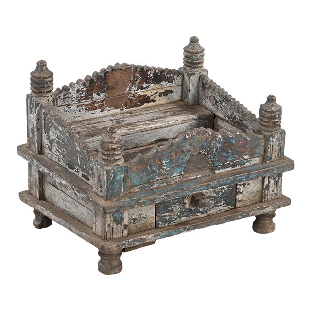 Vintage Indian Painted Teakwood Small Temple For Sale