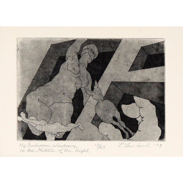 Abstract "My Bedroom Windows in the Middle of the Night" Etching in Ink on Paper, #13/25 by Ernesto Lombardi For Sale - Image 3 of 7