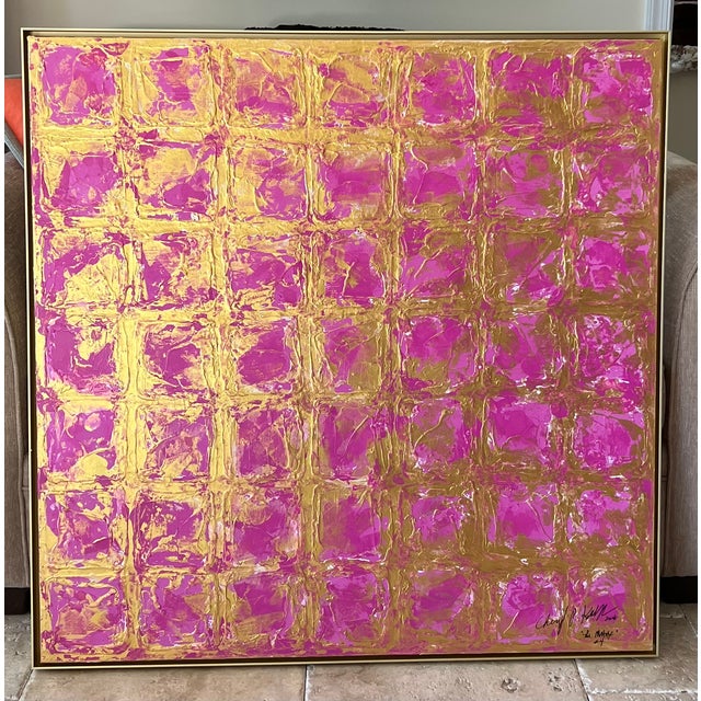 Pink Matrix - Designed by Cheryl P. Kohloff Framed: Gold Metallic Color Palette: Gold & Pink Dimensions: 36”x36”