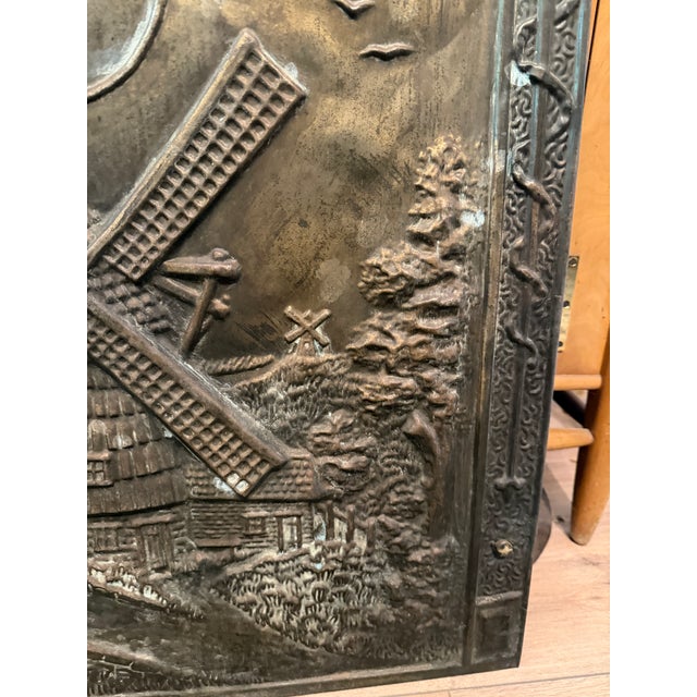 Antique Embossed Fireplace Summer Cover, Windmill Scene, Bronze-Tone Metal For Sale - Image 9 of 13
