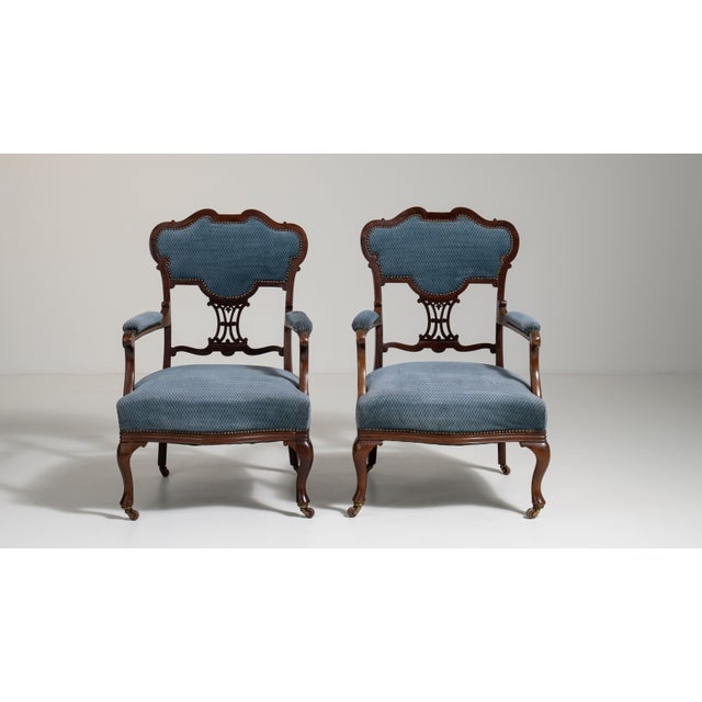 Pair of Louis XV Upholstered Armchairs, Rococo Style, United Kingdom, 19th Century For Sale - Image 4 of 12