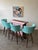 Vintage Pink Vinyl Bar & 4 Aqua Barstools Set For Sale - Image 10 of 18