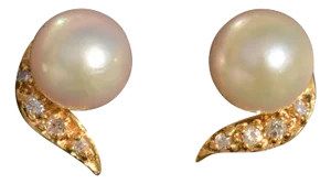 The Antoinettes: Ladies Vintage Pearl and Diamond Earrings in 14K, 2 Pieces